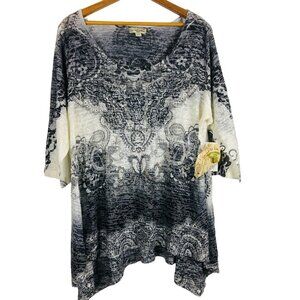 Live and Let Live Womens Paisley Tunic Sz 2X Asymmetrical Hem Embellished NWT